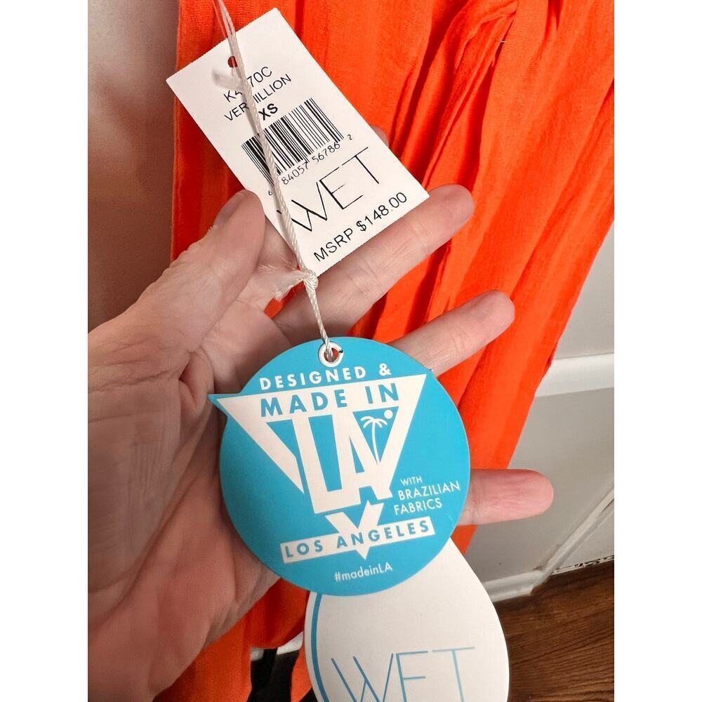 ☀️NWT Wet Vermillion Plunge Neck Tie Waist Cover-Up Jumpsuit Orange Size XS - Picture 5 of 8